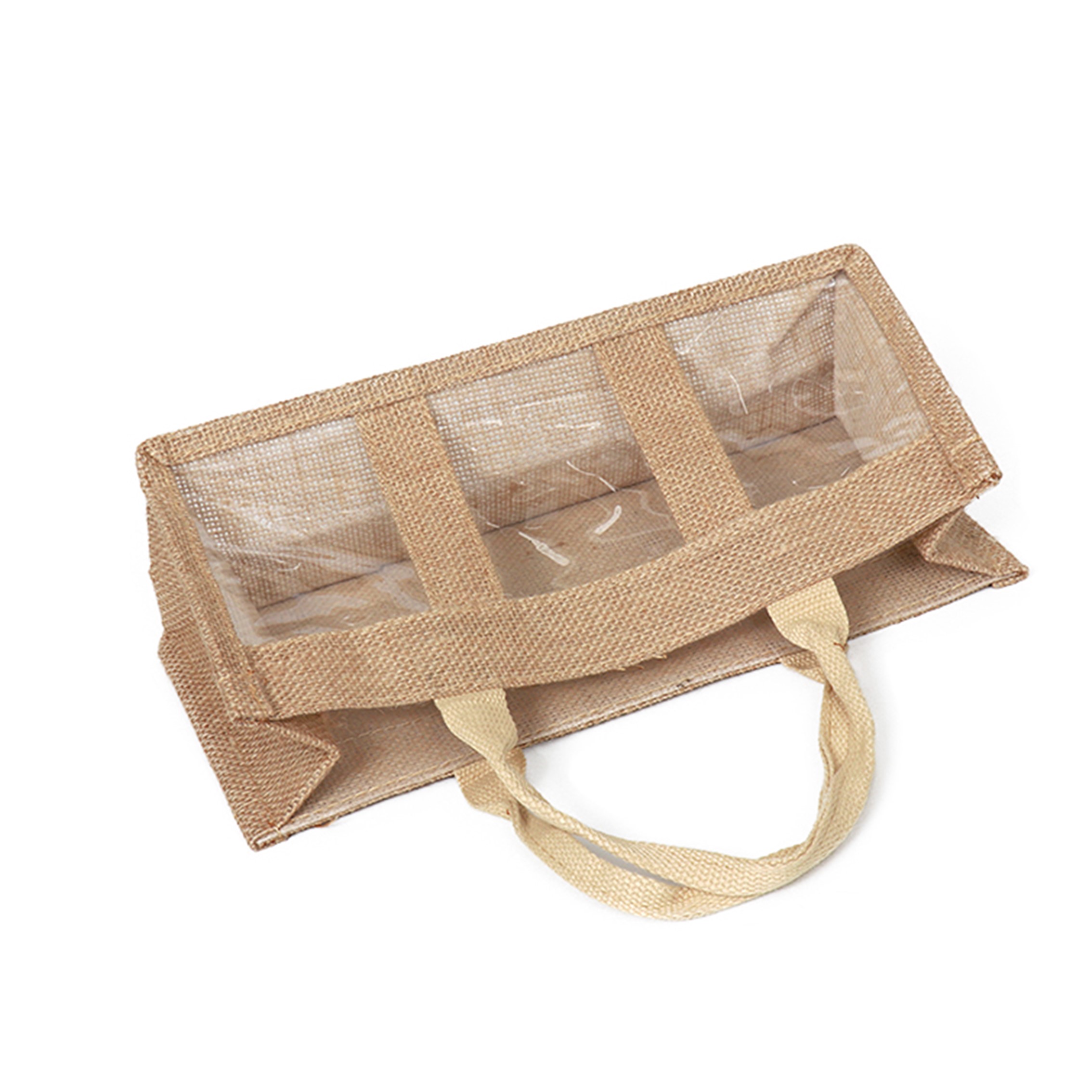 Clear PVC Window Jute Bag For Food/Honey/Jam, custom tote bag with logo imprint 3