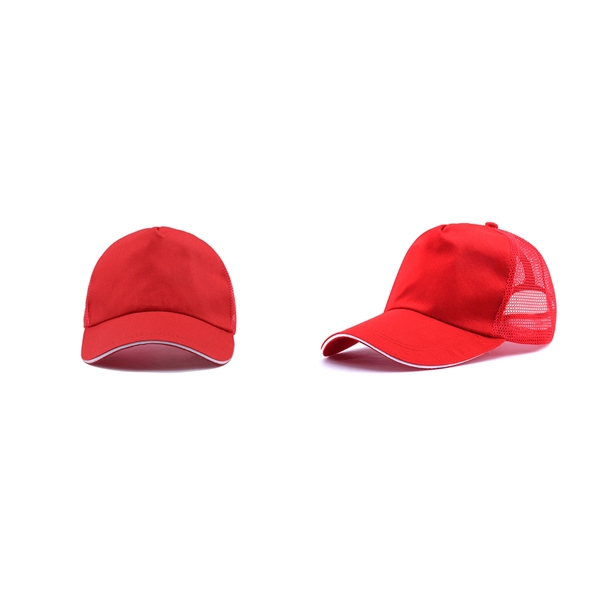 Stock Poly Cotton 5 Panel Mesh Back Cap, Hook and Loop Fastener 4