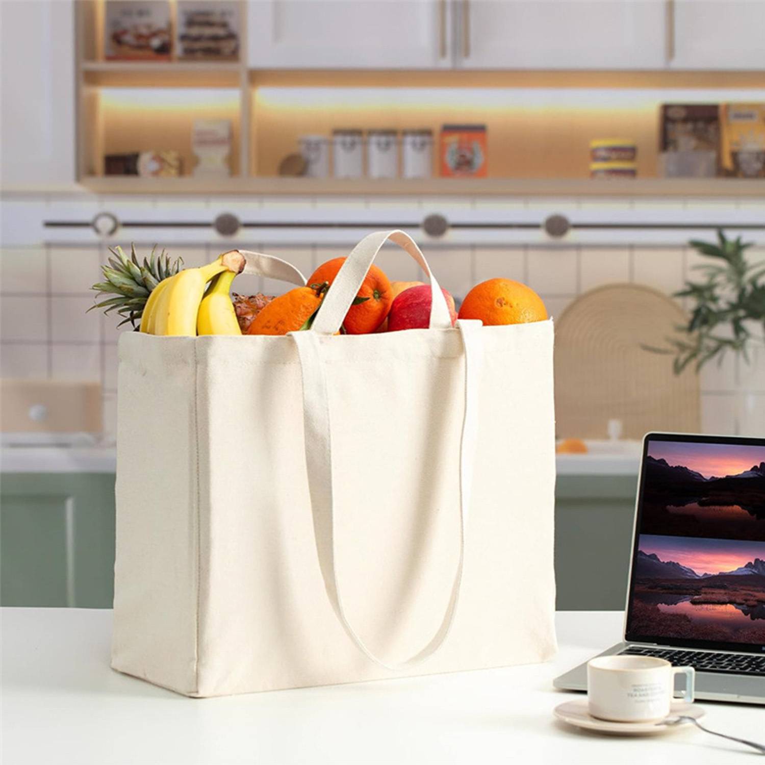 Foldable Washable Heavy-Duty Canvas Tote Bag w/ Handle, custom tote bag with logo imprint 5