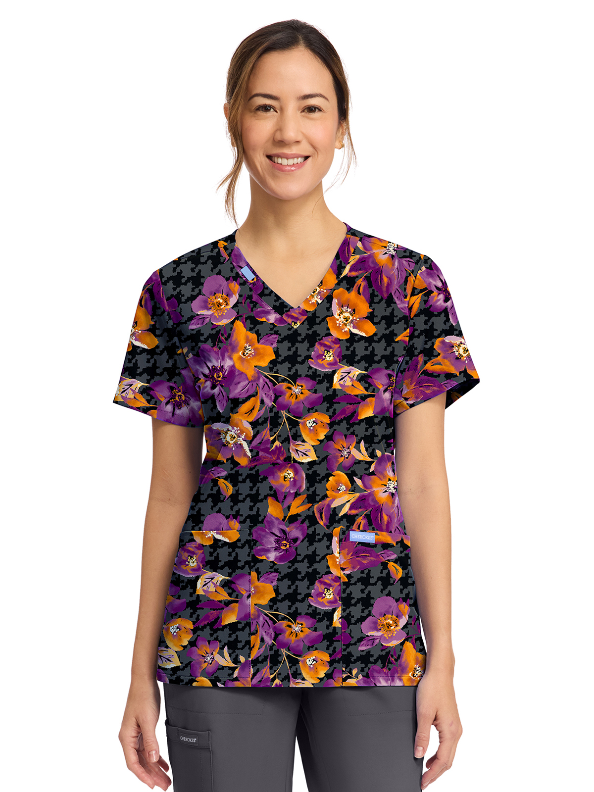 Cherokee - Genuine - Women's 2-Pocket Print V-Neck Scrub Top 15