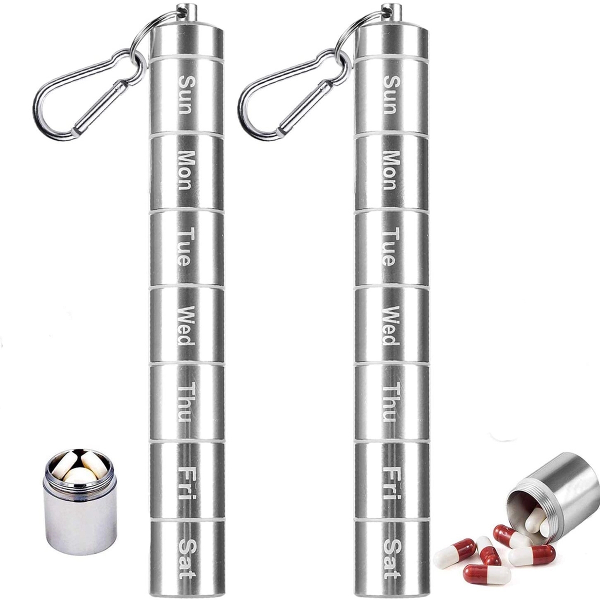 7 Compartments Alloy Portable Pill Holder With Keychain 5