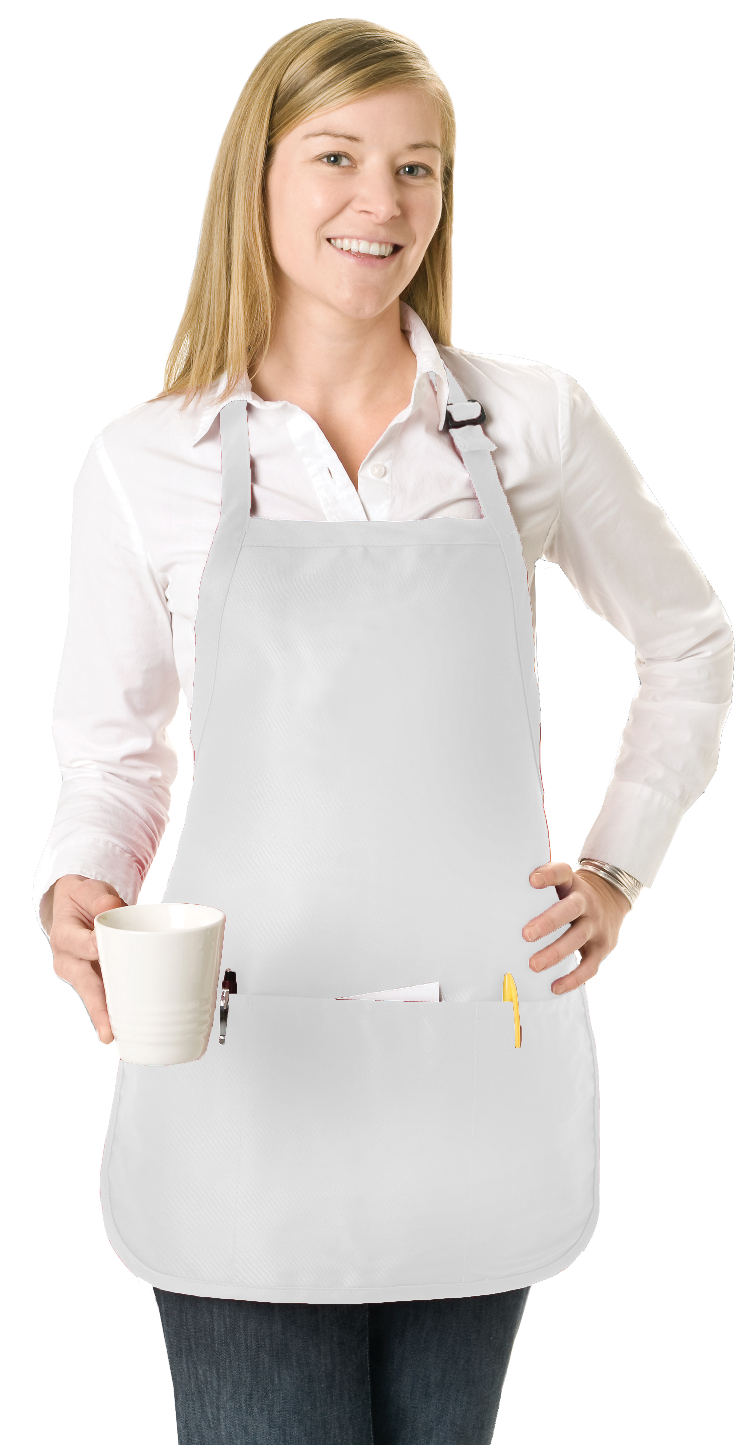 Value Adjustable 3 Pouch Pocket Apron, Blank - White, Natural 3