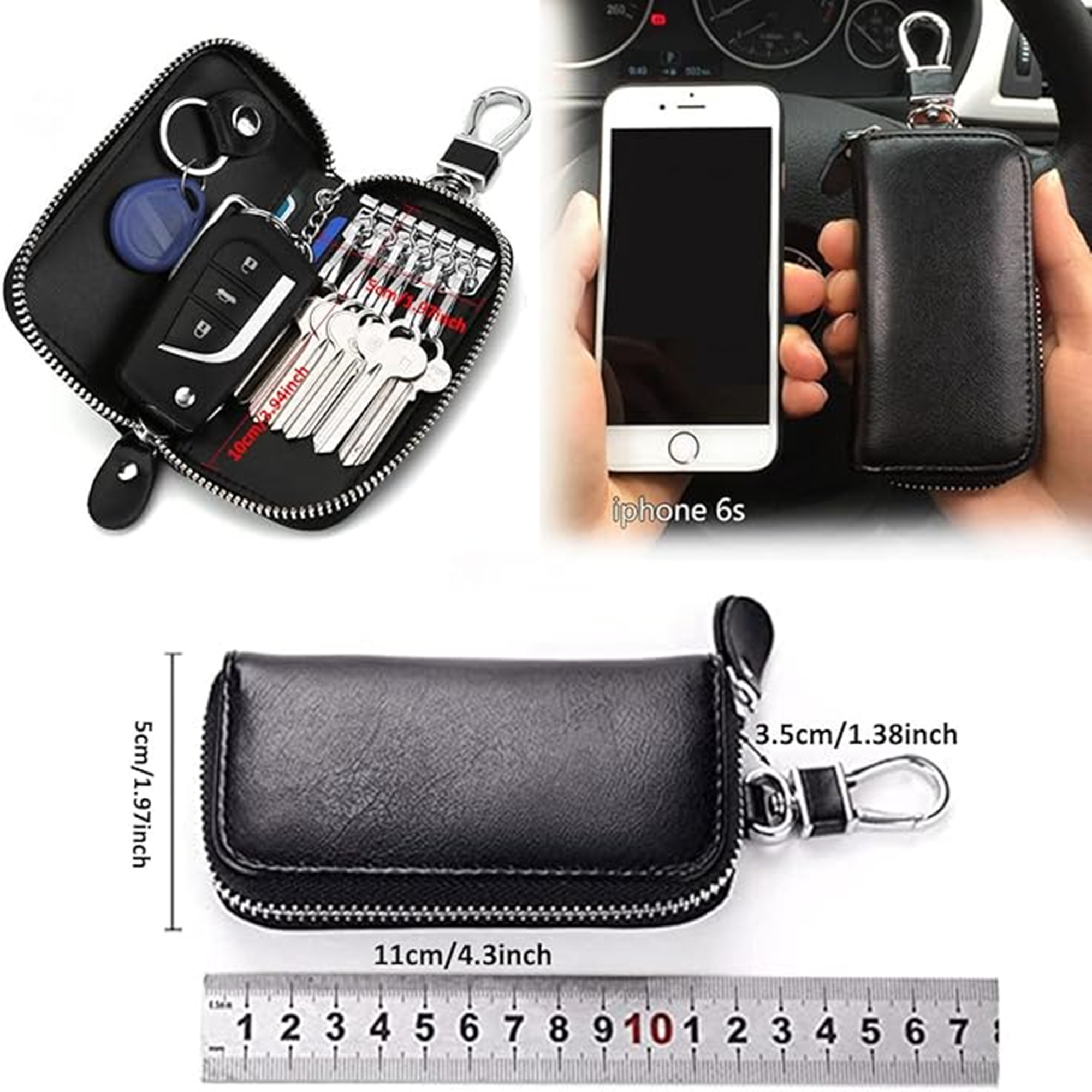 Premium Leather Key Holder Bag With Zipper Closure 4