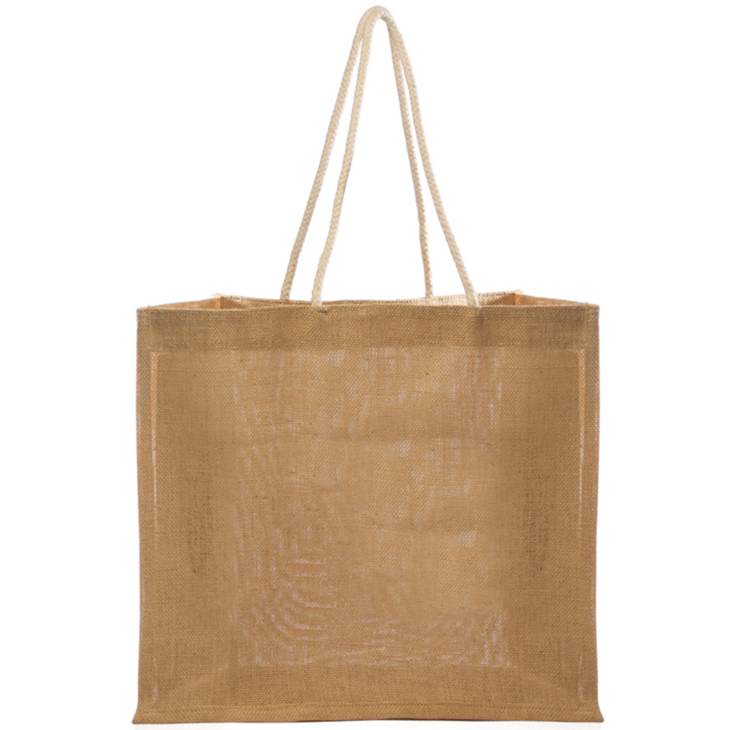 Recyclable Natural Shopping Jute Bag & Rope Handle W/ Gusset (15" x 14" x 6")