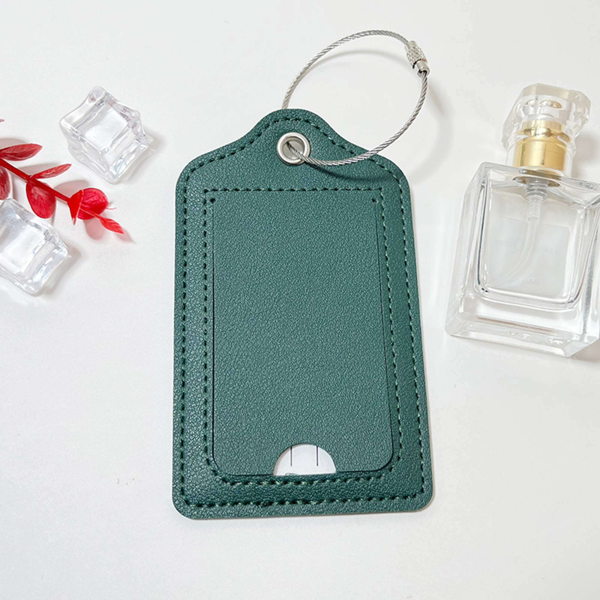 PU Leather Luggage Tags with Privacy Cover Metal Ring 2