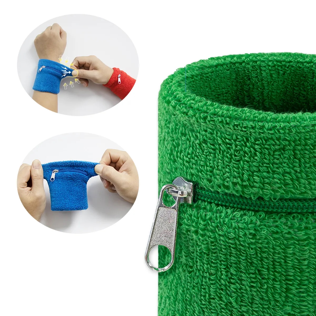 Cotton Sweatband Sport Elastic Wristband With Zipper Pocket 5
