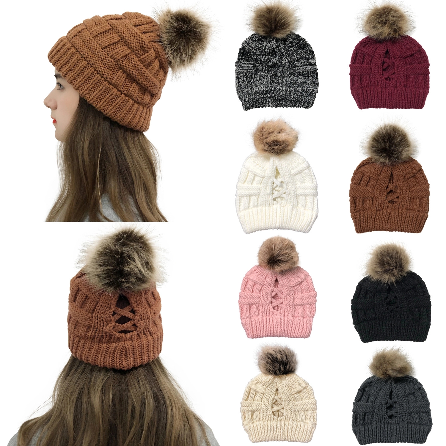 Knit Beanie Hat PomPom 3