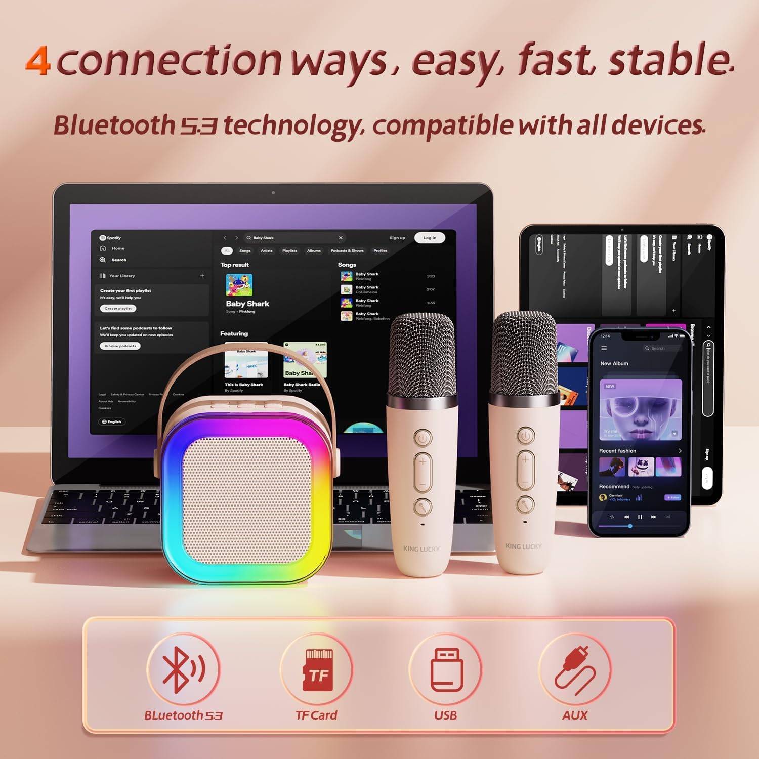 Mini Karaoke Machine For Kids Adults With 2 Microphones 5