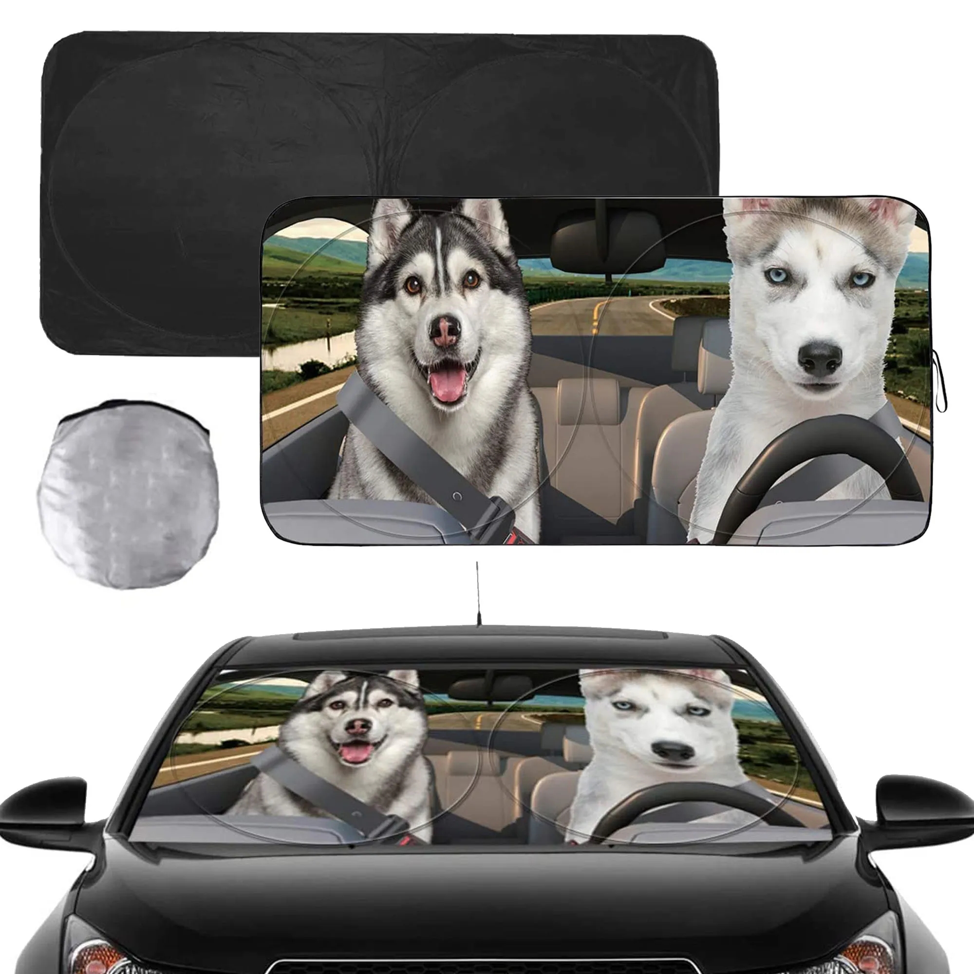 Full Color Car Windshield Sun Shade with Pouch 1