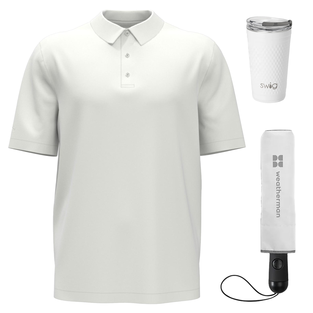 24 oz SWIG® Golf Cup SS Tumbler, Callaway® Golf Polo Shirt & Weatherman® Umbrella Gift Set
