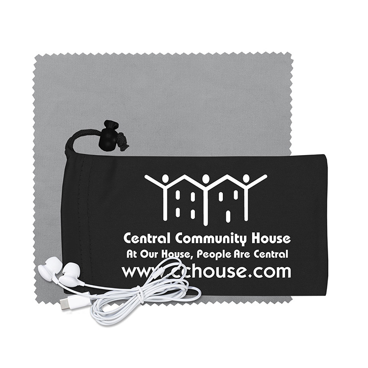 Mobile Tech Earbud Kit with Microfiber Cloth in Microfiber Cinch Pouch 7