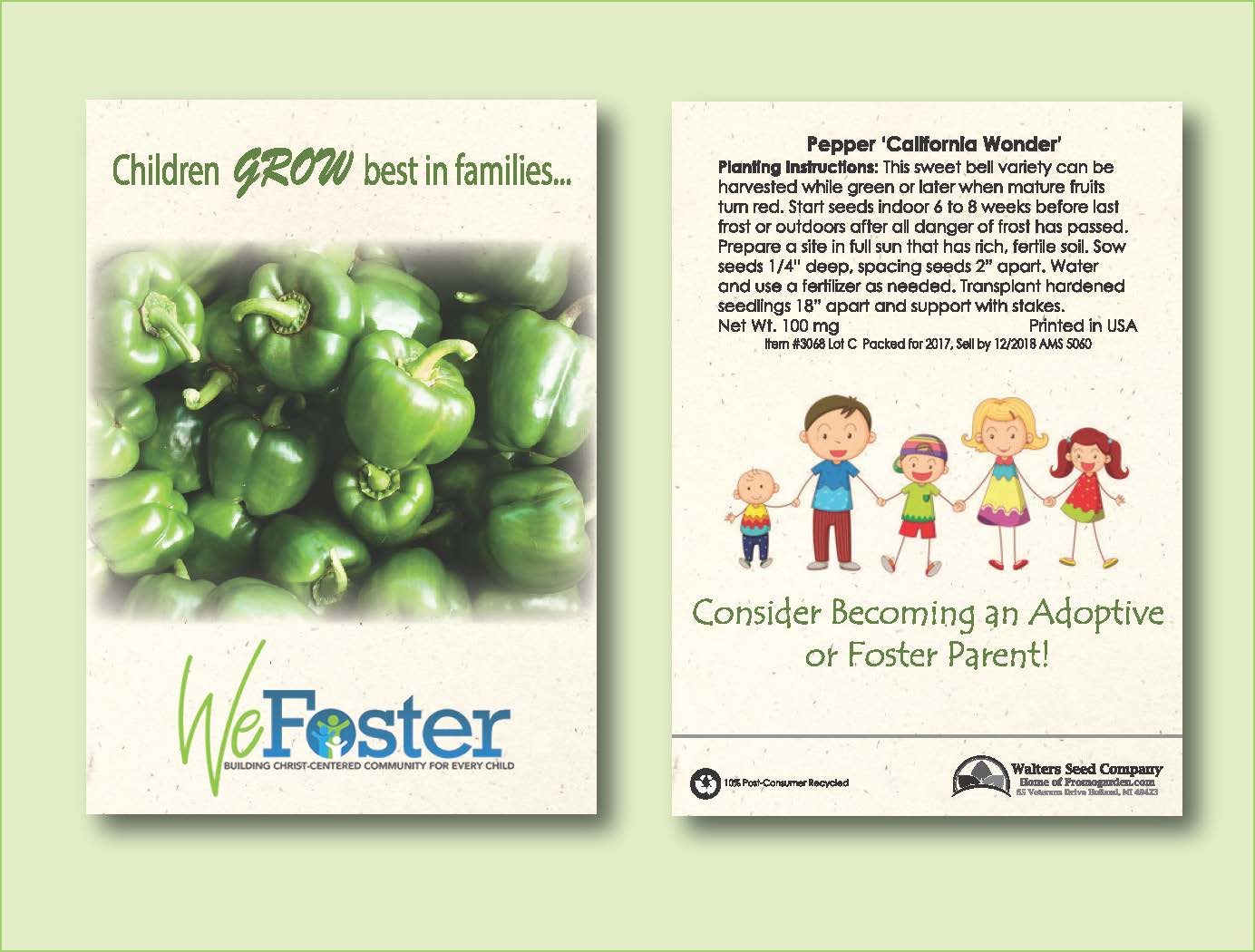 Pepper California Wonder Seed Packet - Size 3.25" x 4.5" 2