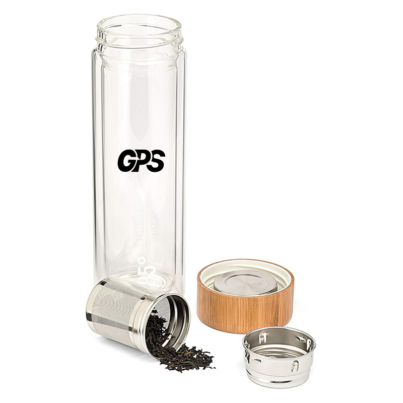 450ml double wall high borosilicate glass water bottle with bamboo lid 2