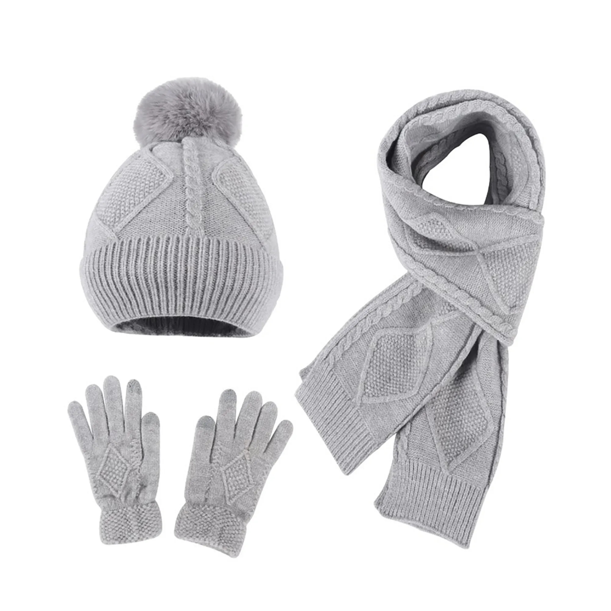 Winter Thickened Knit Warm Three Piece Set MOQ10pcs 5