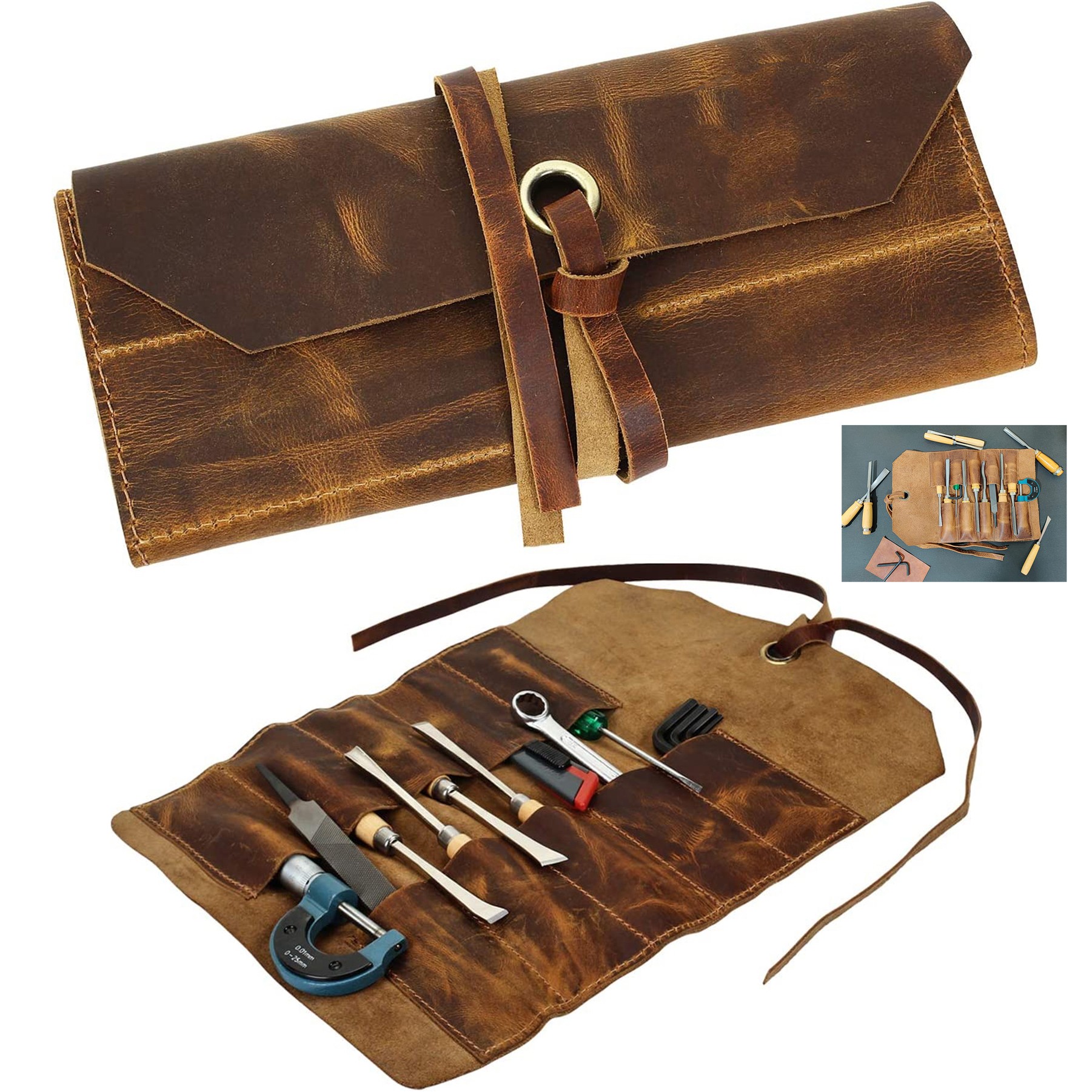Leather Tool Roll Up Pouch 3