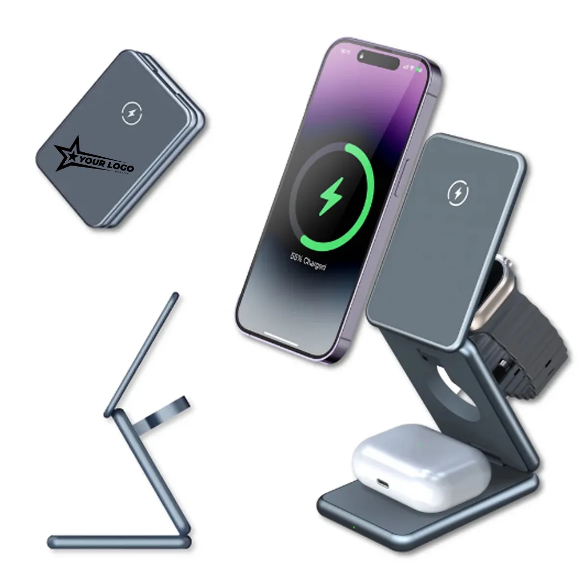 Foldable Wireless 3in1 Charger Works Multiple Apple Devices 1
