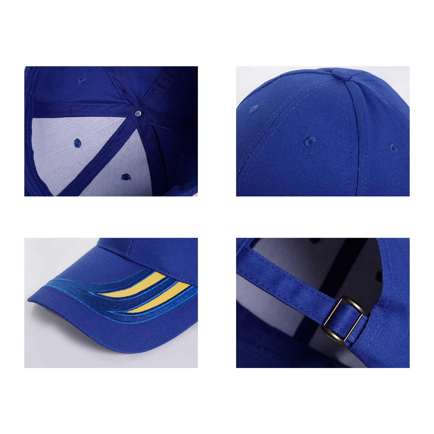 Stock 2-Tone Designed Cotton 6 Panel Cap w/Single Buckle Back Fastener 6
