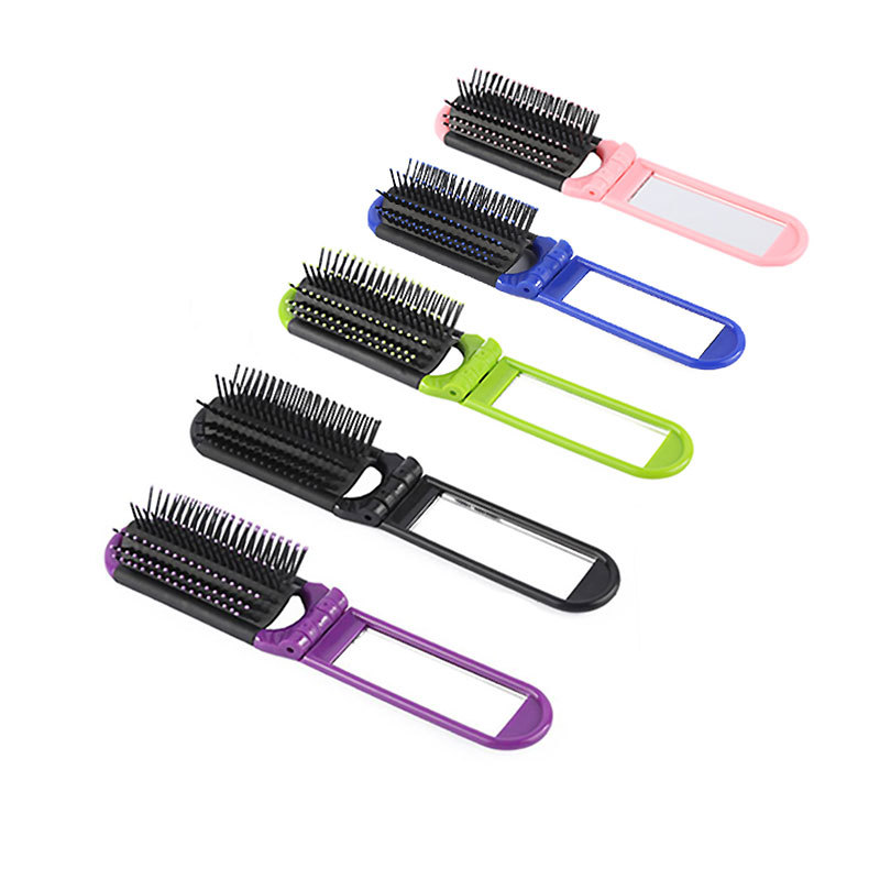 Foldable Hair Brush with Compact Mirror for Thick Curly Hair Brush 2
