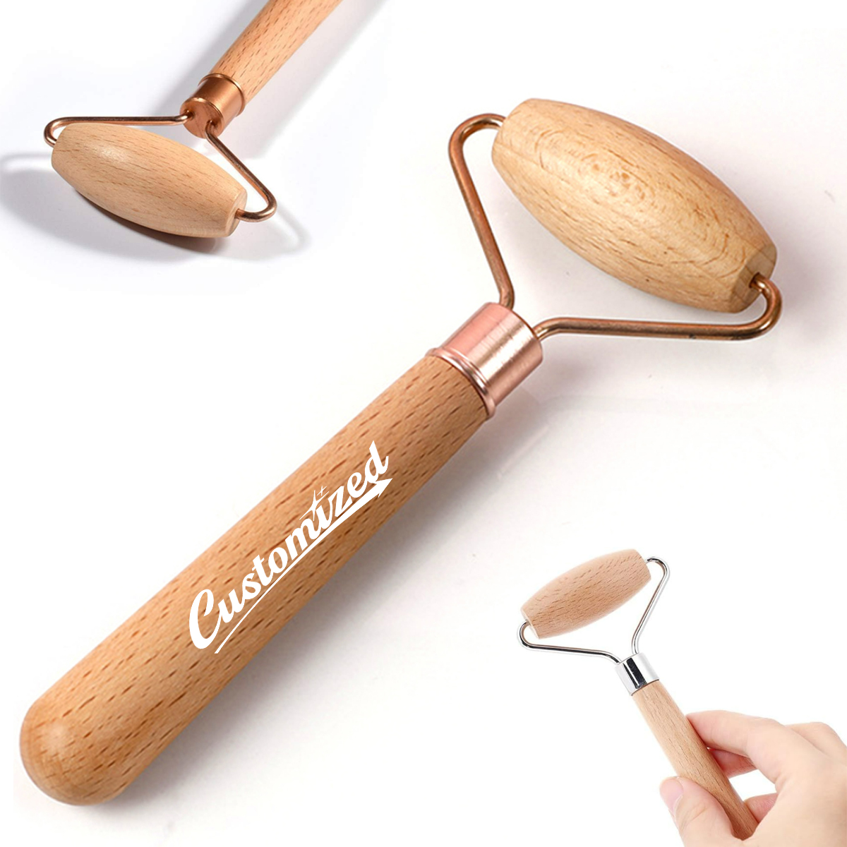 Wooden Facial Roller Massager with Natural Handle 3