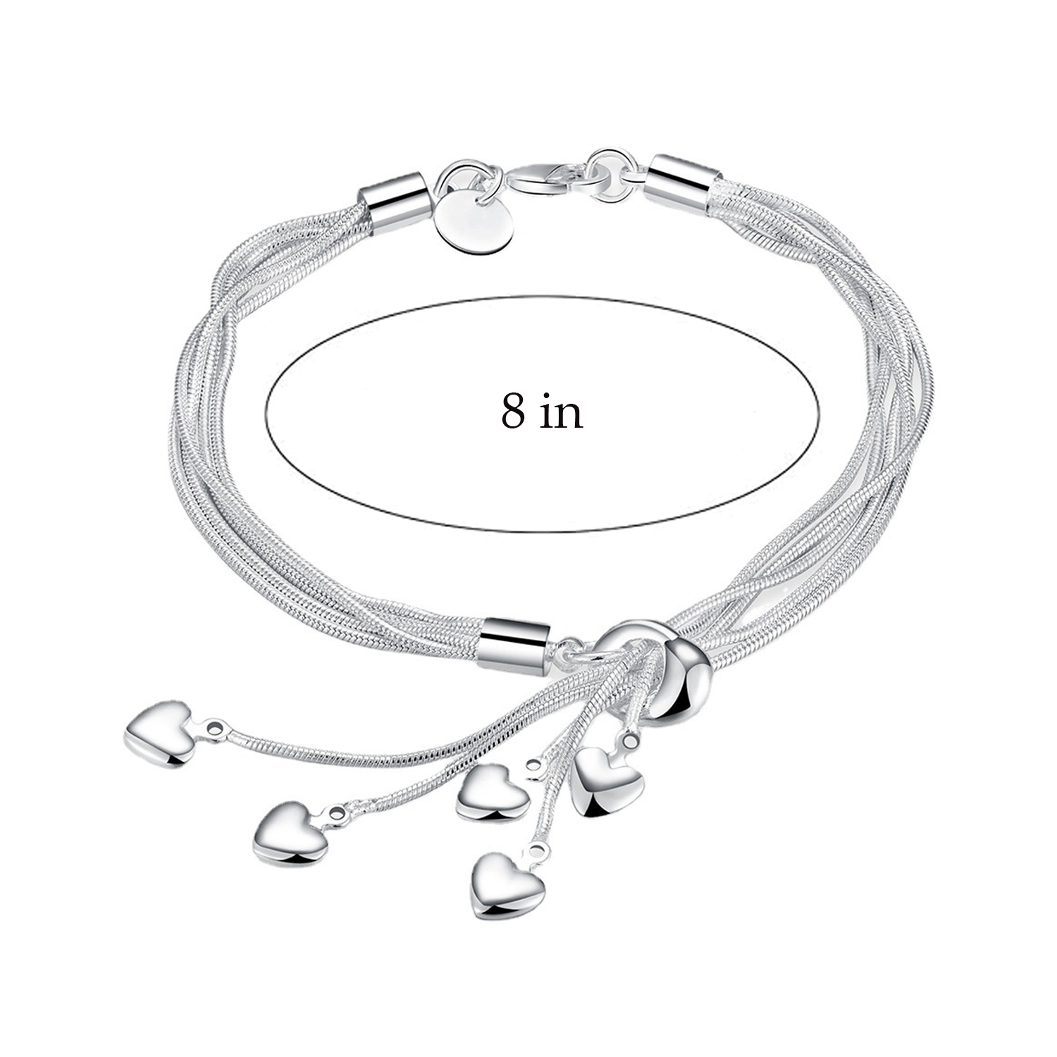 925 Sterling Silver Five-Line Chain with Five-Heart Bracelet 1