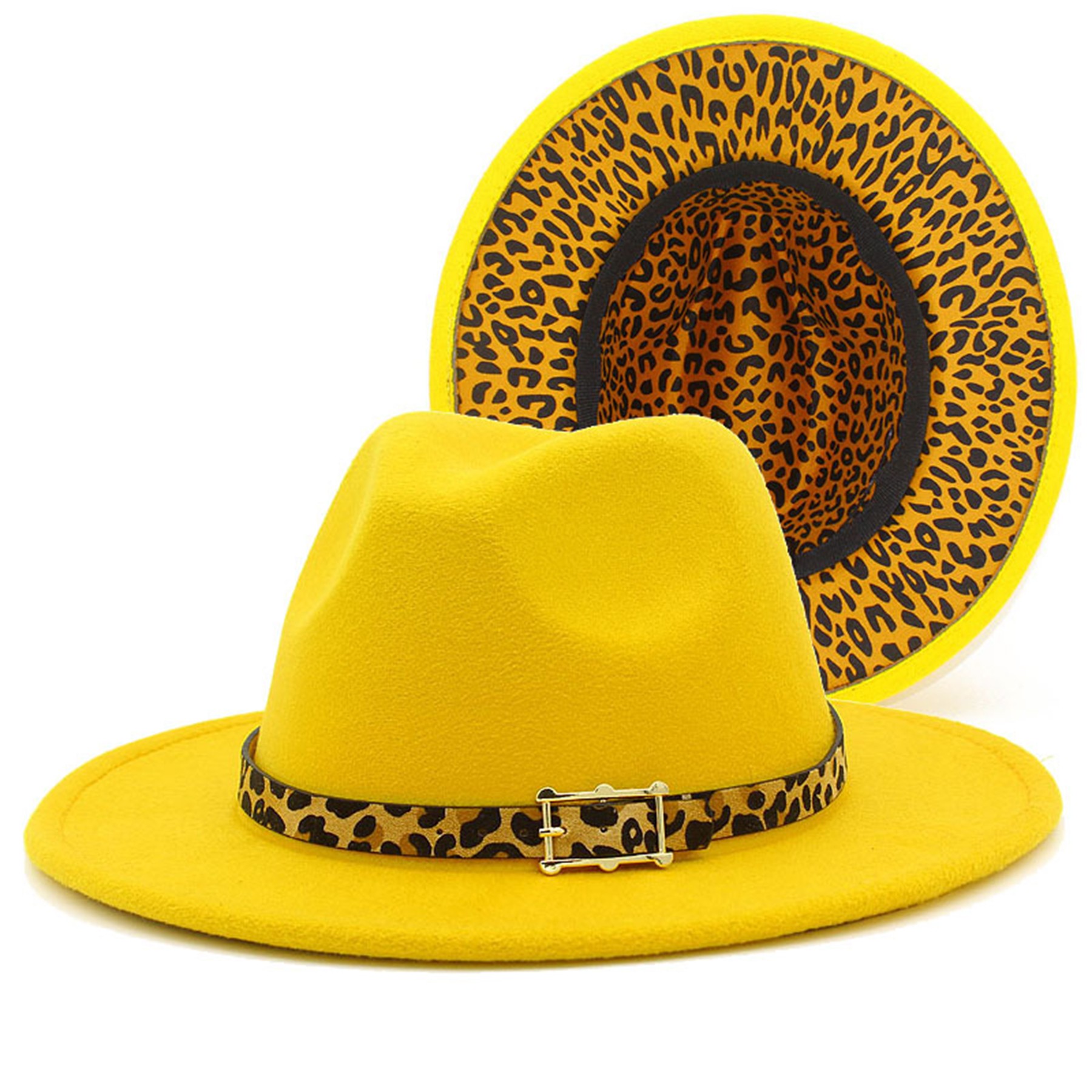 Leopard Print Colorblock Felt Fedora Panama Hat 2