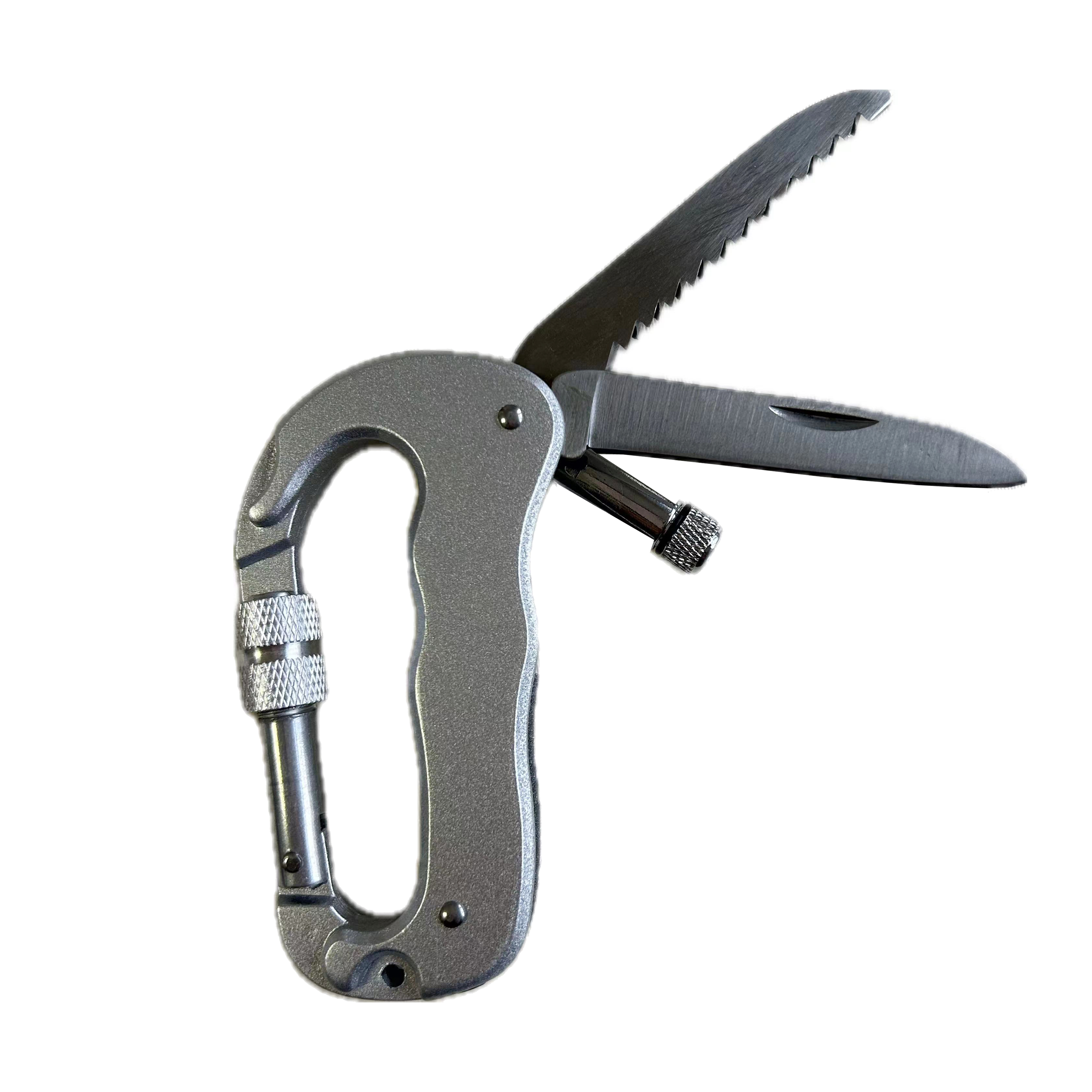 Multifunctional Carabiner Key Chain with Knife Saw and LED Light 4