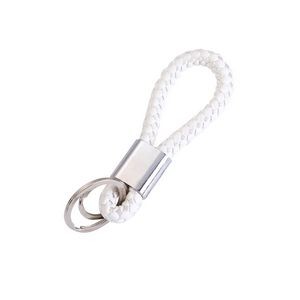 Chic Dual Rings Weaved PU Leather Keychain 12