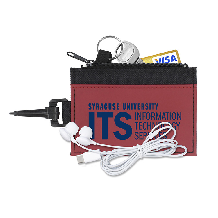 Mobile Tech Earbud Kit in Travel ID Wallet Components inserted into Zipper Pouch ID Wallet 9