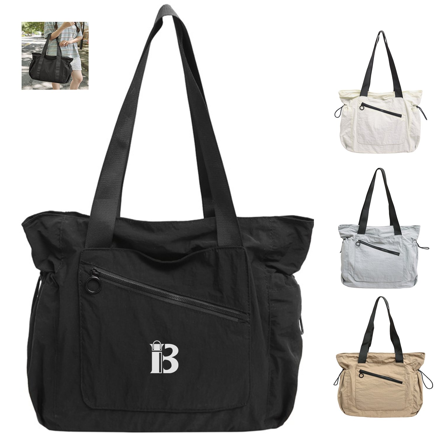 Large Capacity Nylon Shoulder Tote Bag, custom tote bag with logo imprint 4