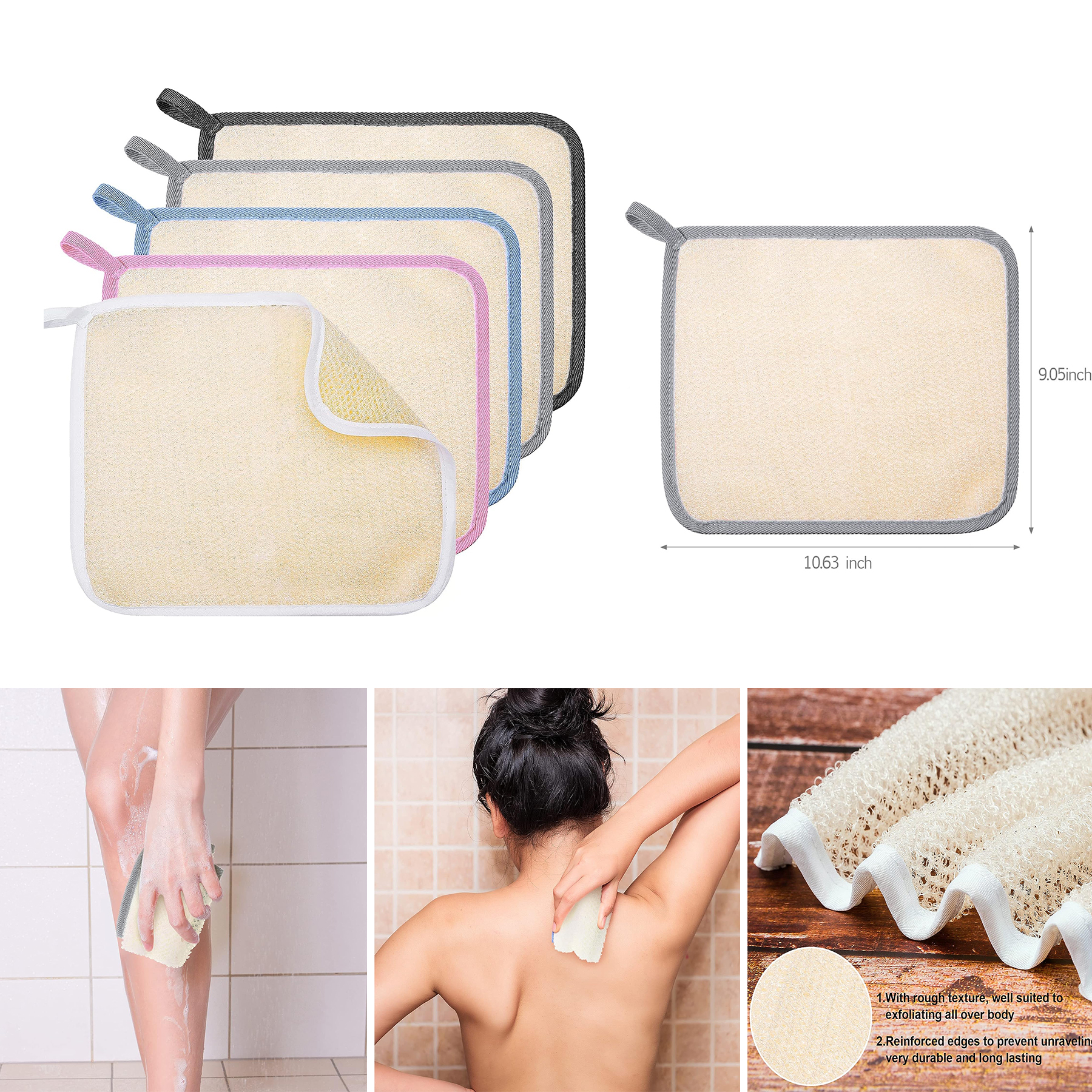 10.63 x 9.05 Inch Women Men Exfoliating Face Body Wash Cloths Towel Weave Bath Cloth  2