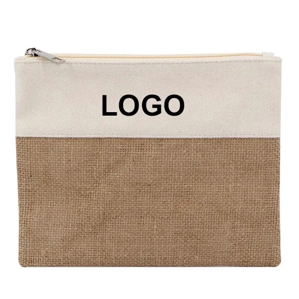 Natural Jute Canvas Flat Zipper Pouch 7