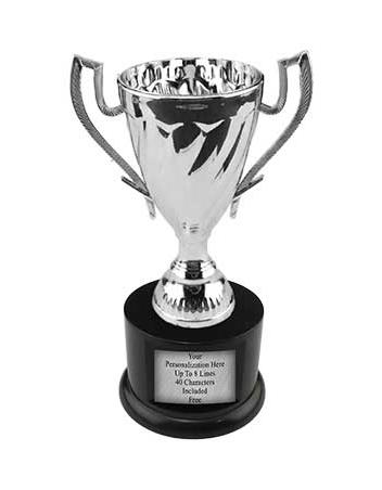 Cup Trophy: 8", 3x2" black round base w/ silver 4. 2