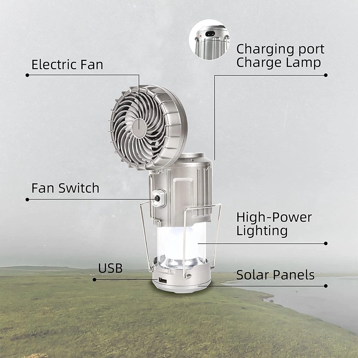 Multi-Function Solar Camping Lantern With Fan 7