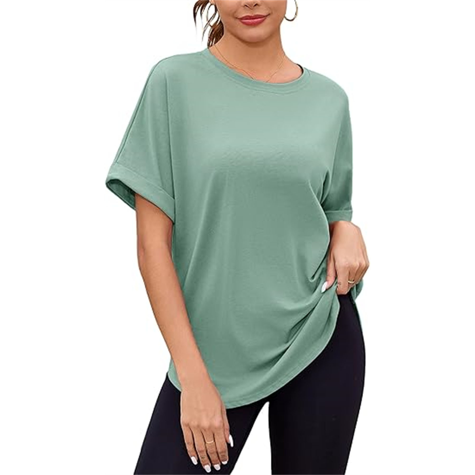 Crew Neck Rolled Short Sleeve Basic T Shirt 4