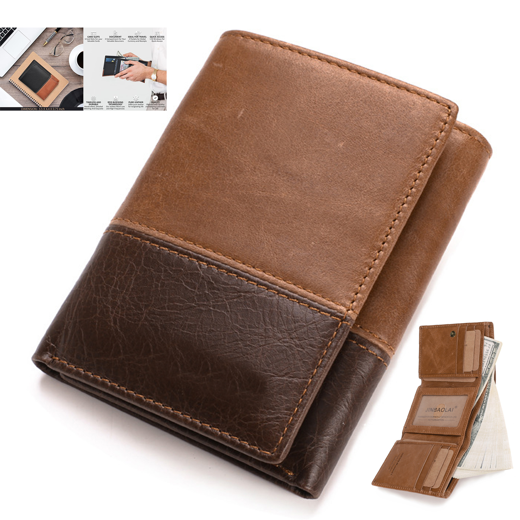 Genuine Leather Front Pocket Trifold Wallet