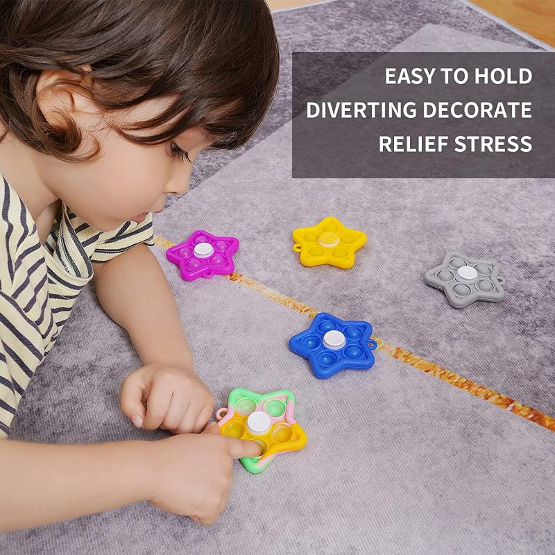 Multi Color Star Shape Push Bubble Fidget Spinner w/Carabiner 7