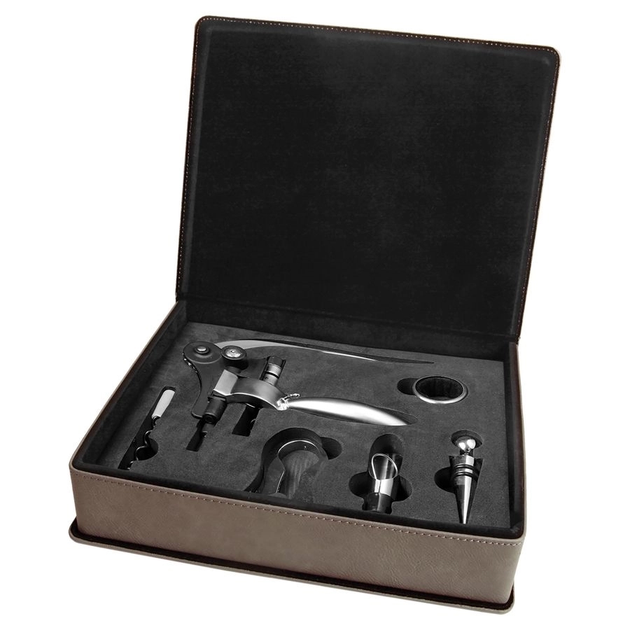 Light Brown Leather Wine 5 Piece Tool Set 5