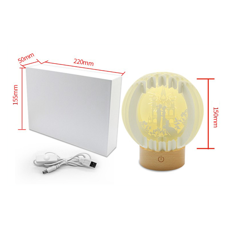 3D Paper Art Table Lamp With Wood Base 34