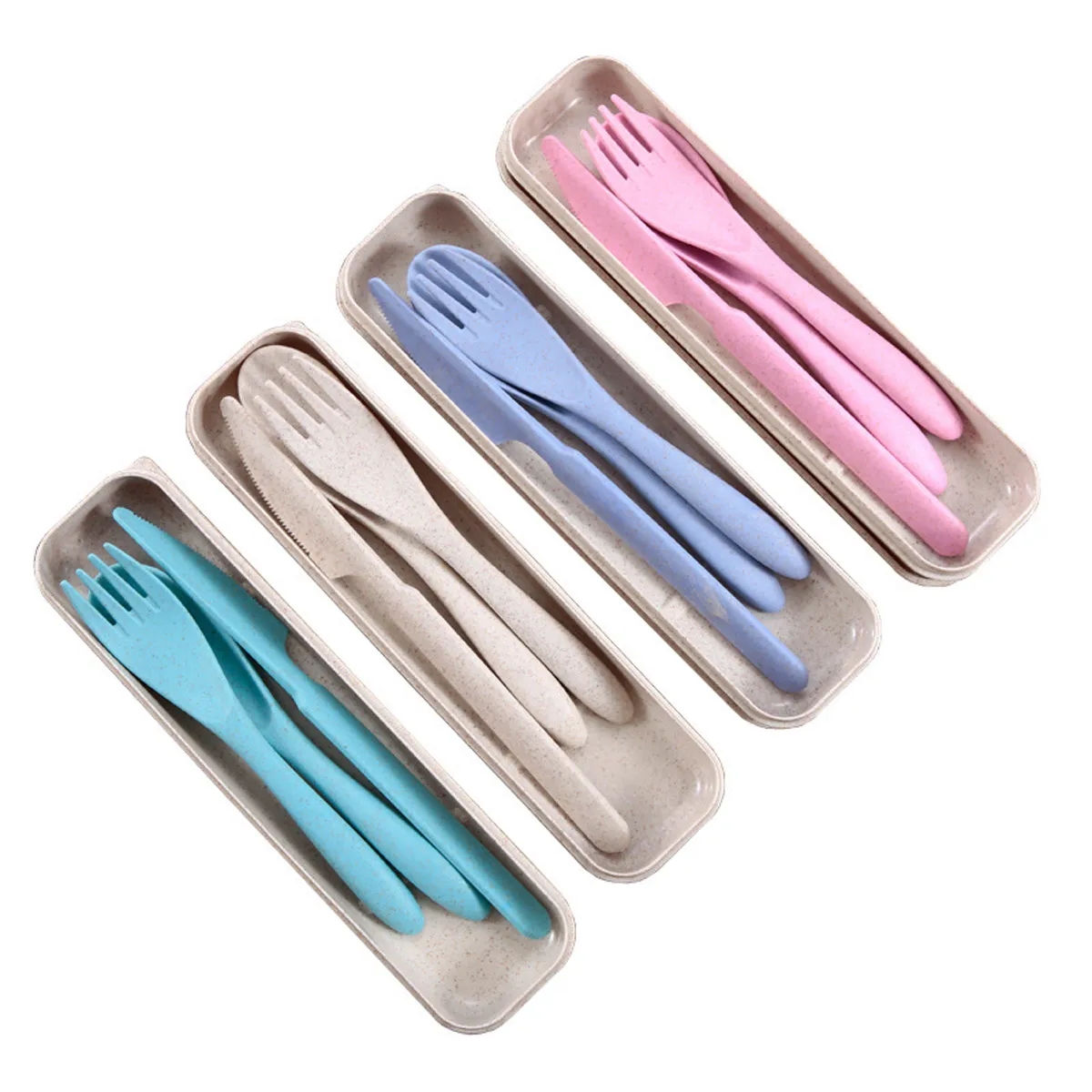 Portable Travle Wheat Straw Cutlery Kit With Case 6