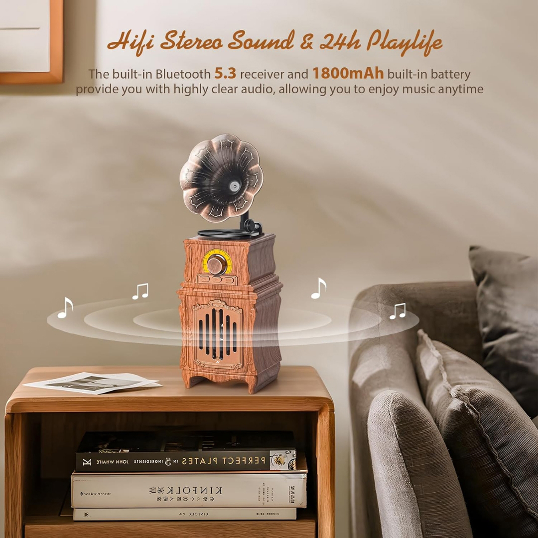 SonicWave Vintage Classic Gramophone Bluetooth Speaker with USB, TF Card & FM Radio 16