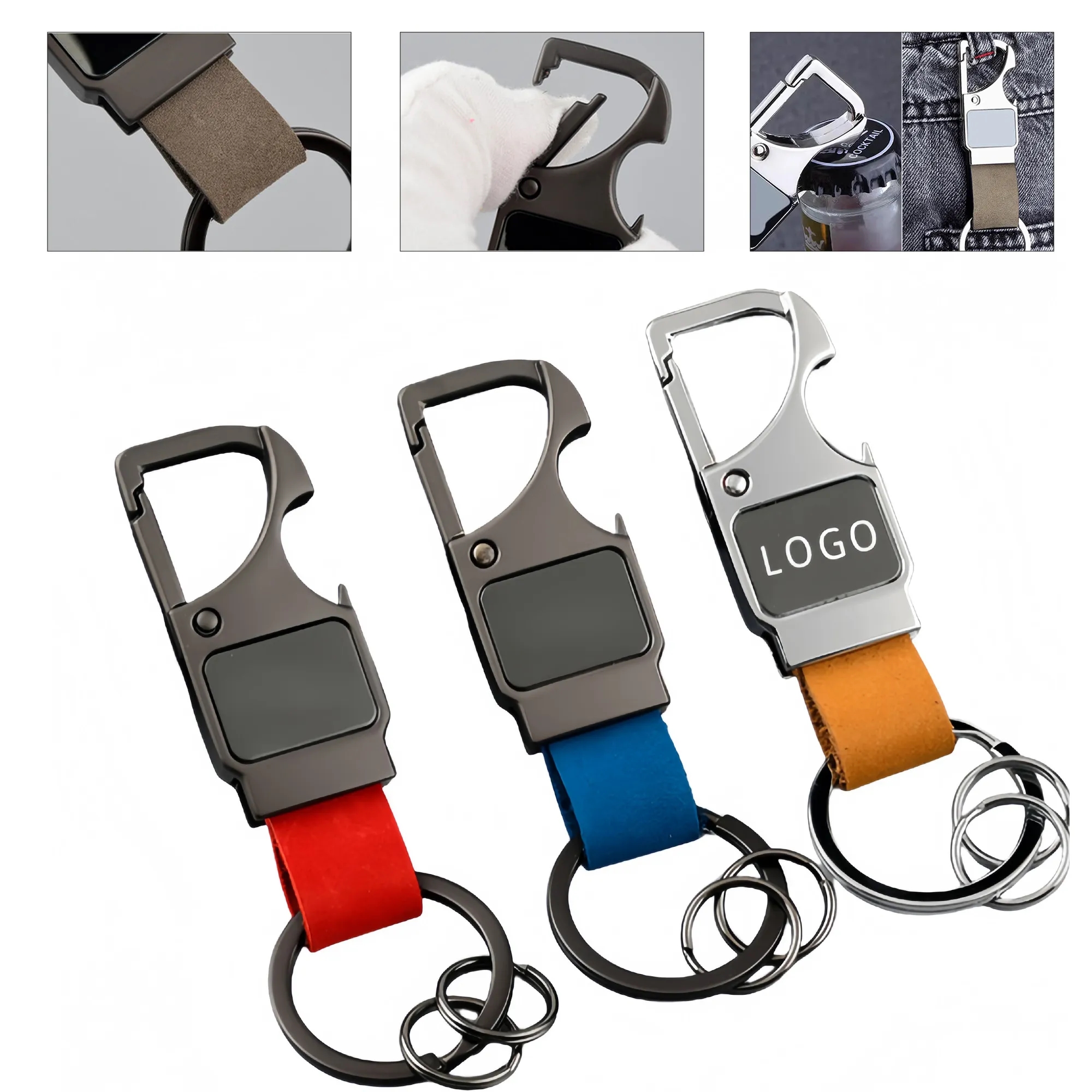 Leather Bottle Opener Keychain With Waist Hook For Car Home