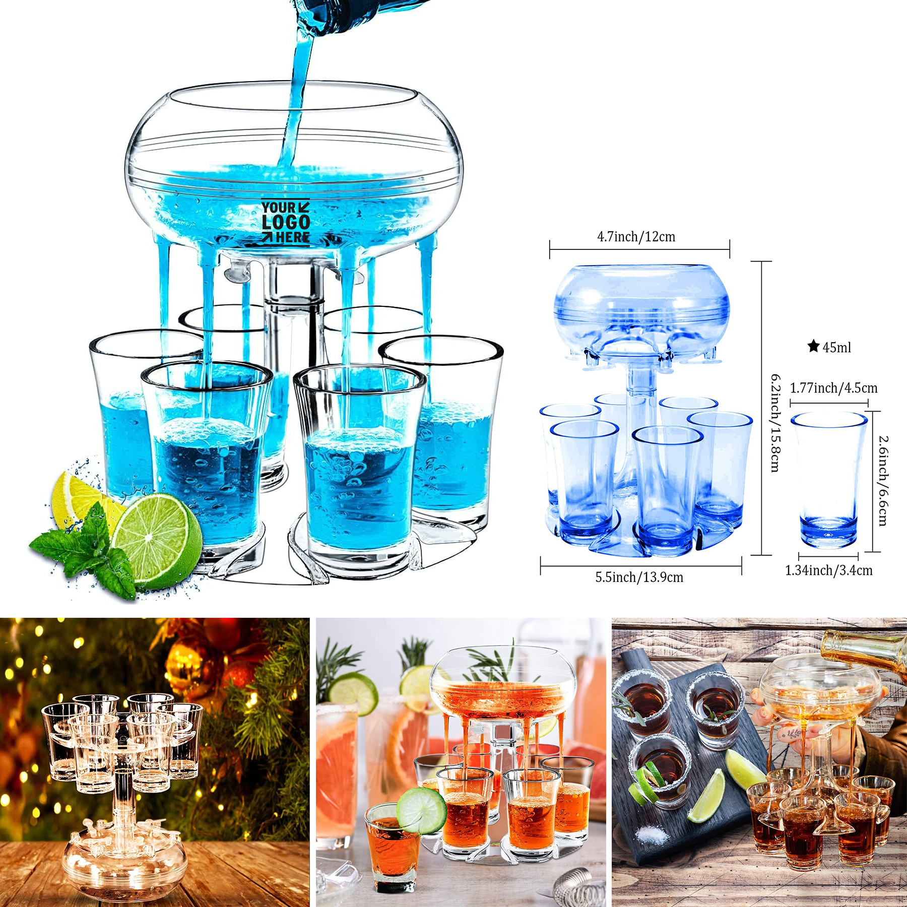 Acrylic Liquid Fun Drinking 6 Shot Glasses Dispenser Holder 2