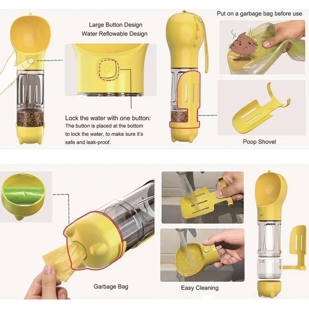 4 In 1 pet Water Bottle Poop Bag/Shovel/Drinking/Container 3