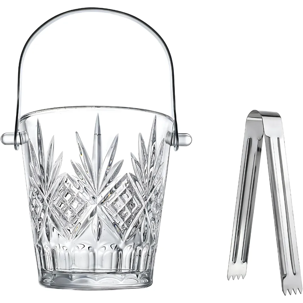 1L Mini Crystal Glass Ice Bucket with Handle and Tong 2