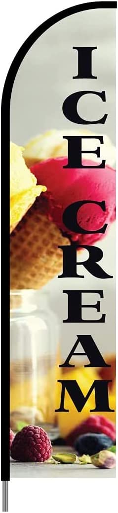 Ice Cream Sign Banner Swooper Feather Flag Complete Pole Kit Outdoor and Store Sign Display, 15ft 2