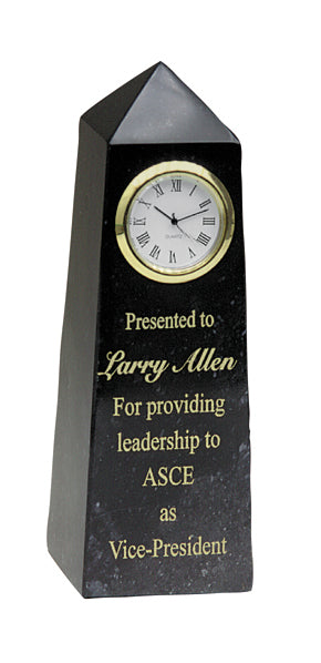 6" Black Marble Obelisk With Clock 2