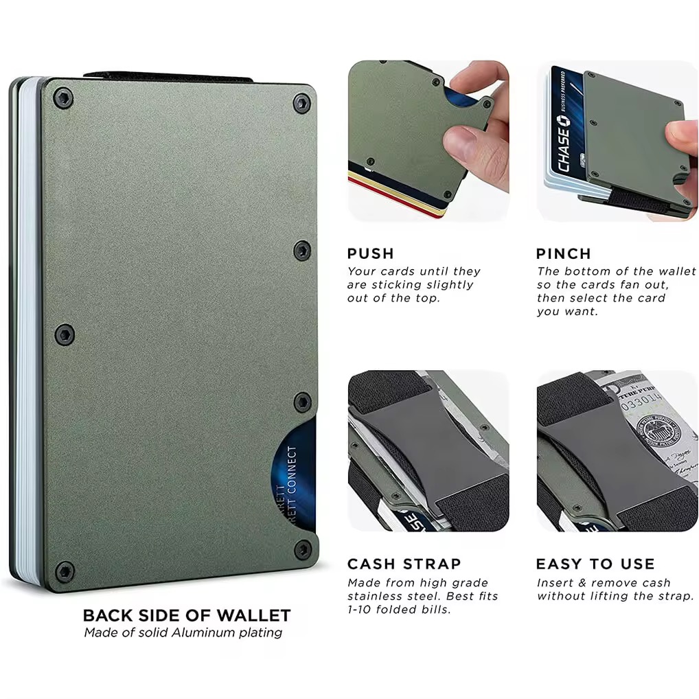 MOQ 10 pcs Aluminum Card Wallet with Cash Strap 2