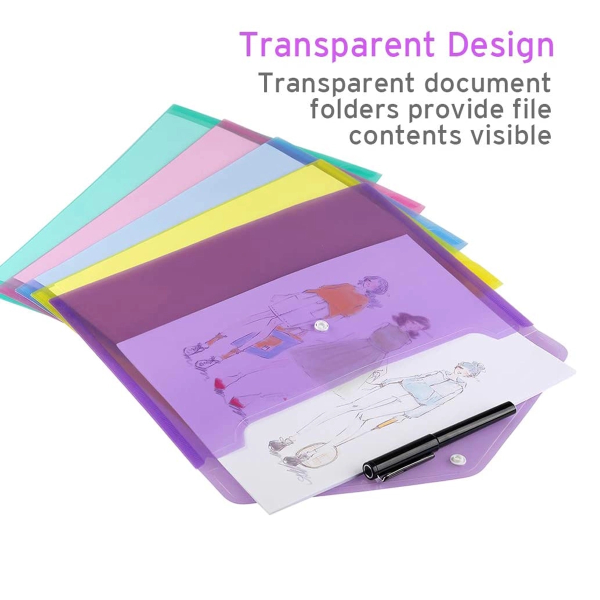 Clear Document Folders with Snap Closure 3