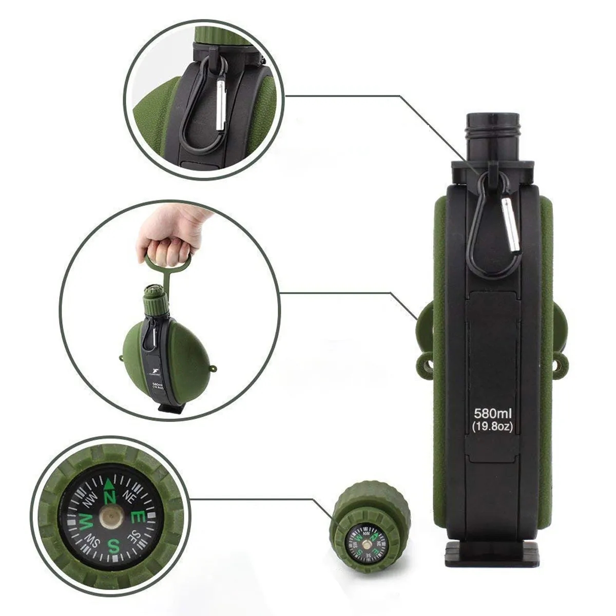 19oz Outdoor Foldable Silicone Water Bottle with Compass 5