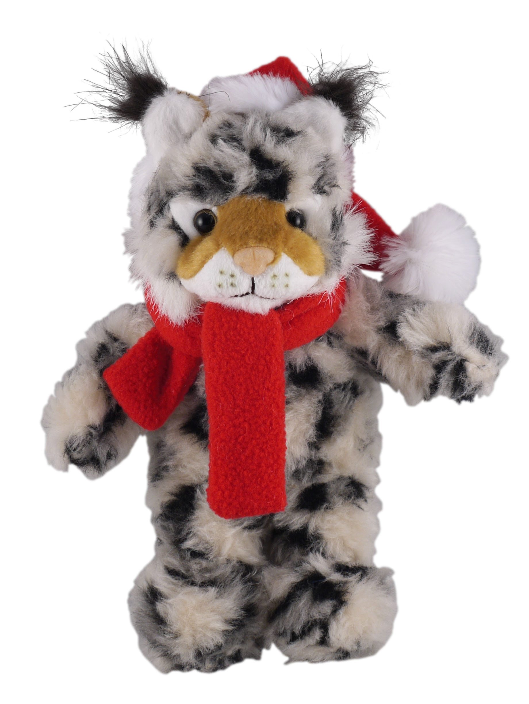Soft Plush Stuffed Wild Cat (Lynx) w/ Christmas Hat & Scarf 2